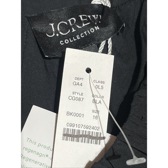 J Crew Collection Cecily Dress in Cotton Poplin 16 Black Puff Sleeve V Neck Midi - Picture 8 of 10